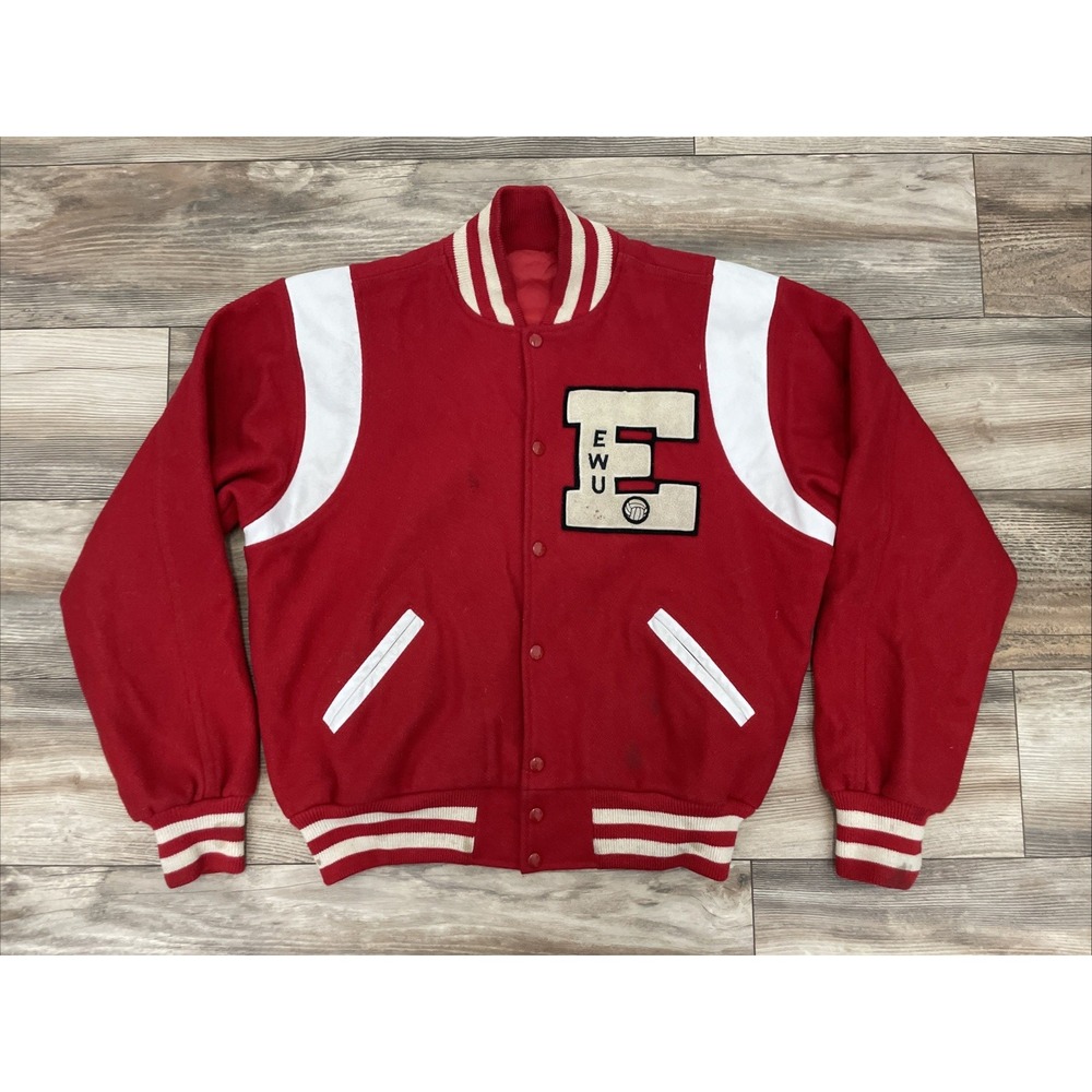 TM Athletics Eastern Washington University Wool Red White Varsity Jacket Size 44